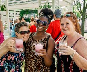 Three people hold up their drinks at Fizz Fest